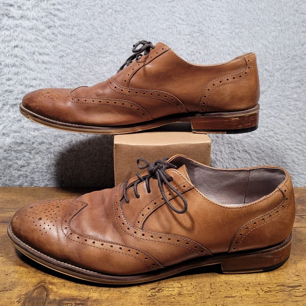 Johnston‎ Murphy Mens Brown Leather Wingtip Oxford Dress Shoes Size 11.5 M